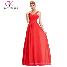 Grace Karin Damen Ärmelloses Schatz Rot Lange Chiffon Billig Brautjungfer Kleider 2016 CL3466-3